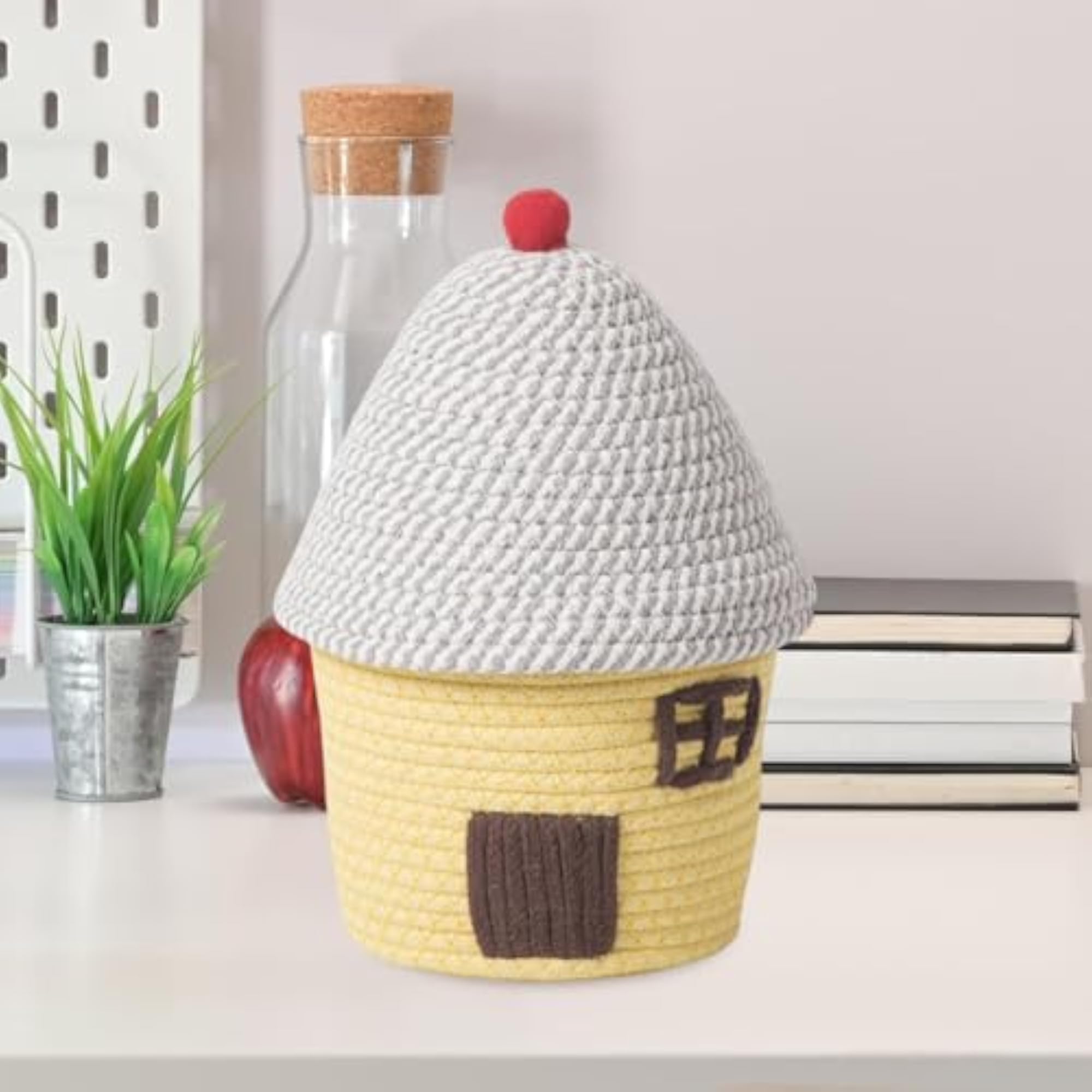 Makeup Storage Basket Organiser for Home Use, Gray and Yellow